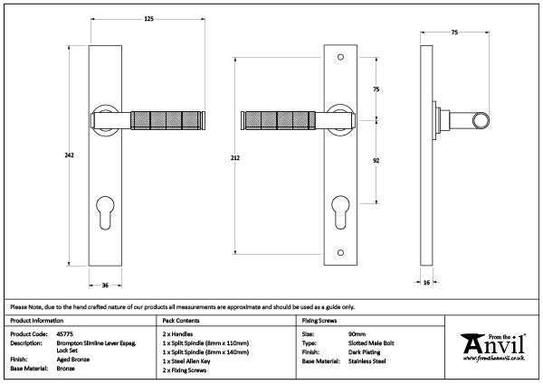 Brompton Slimline Lever Espag. Lock Set