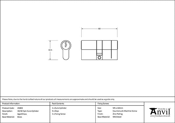 5 Pin Euro Cylinder 30/30 Keyed to differ