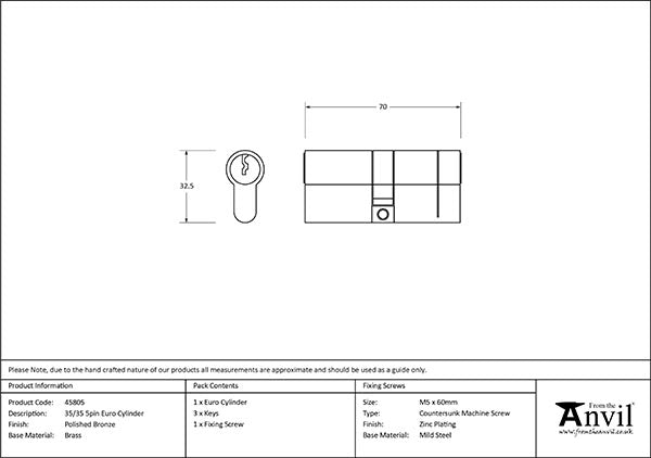 5 Pin Euro Cylinder 35/35 Keyed to differ