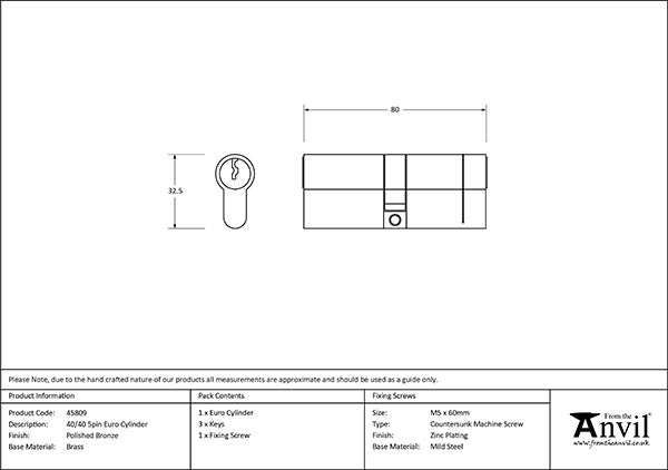 5 Pin Euro Cylinder 40/40 Keyed to differ