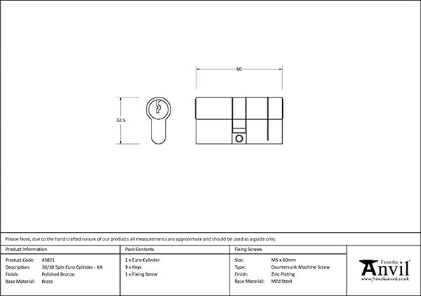 5 Pin Euro Cylinder 30/30 Keyed-alike