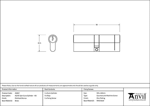 5 Pin Euro Cylinder 45/45 Keyed-alike