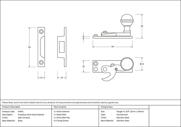 Prestbury Sash Hook Fastener