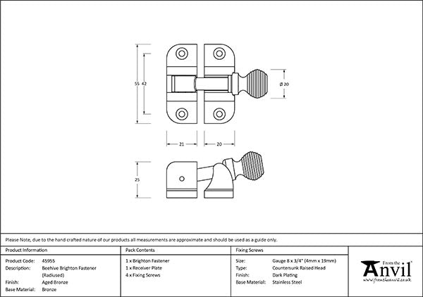 Beehive Radiused Brighton Fastener