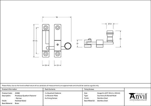 Prestbury Quadrant Fastener - Narrow