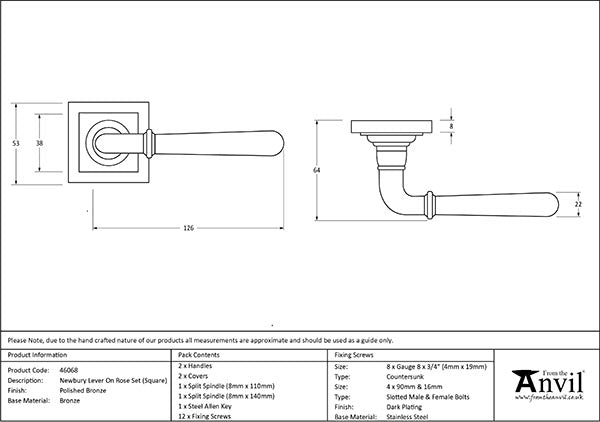 Newbury Lever on Rose Set Square Rose (Sprung)