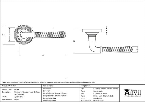 Hammered Newbury Lever on Rose Set Beehive Rose (Sprung)