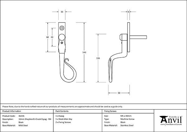 Right-Handed 16mm Shepherd's Crook Espag