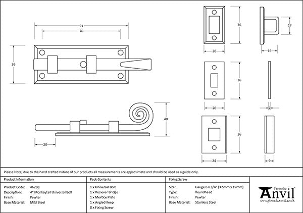 4" Monkeytail Universal Bolt