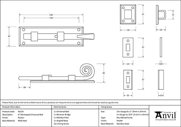 6" Monkeytail Universal Bolt