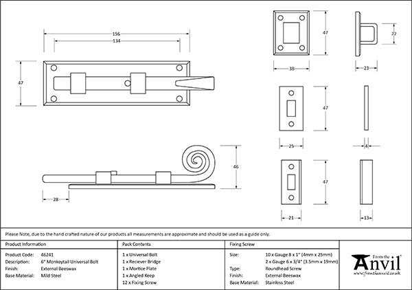 6" Monkeytail Universal Bolt