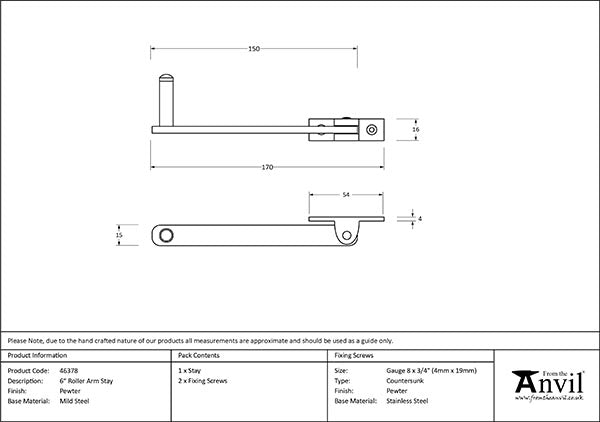 6" Roller Arm Stay