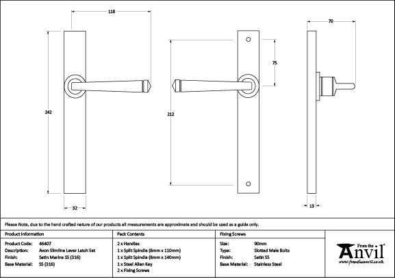 Avon Slimline Lever Espag. Latch Set