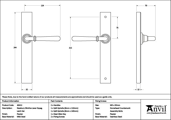 Newbury Slimline Lever Espag. Latch Set