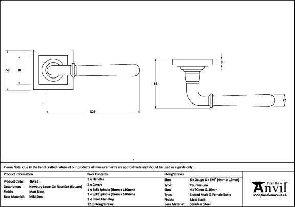 Newbury Lever on Rose Set Square Rose (Sprung)