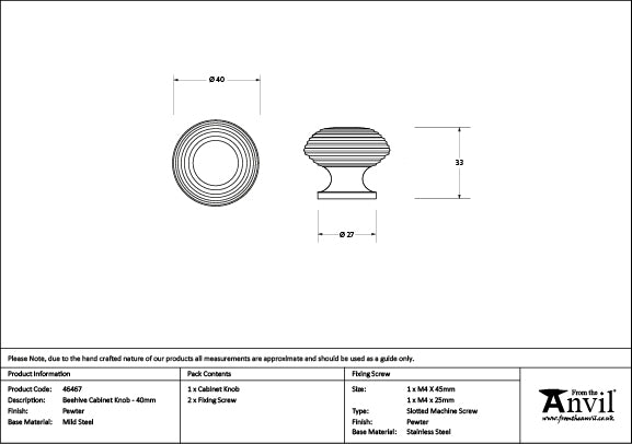 40mm Beehive Cabinet Knob