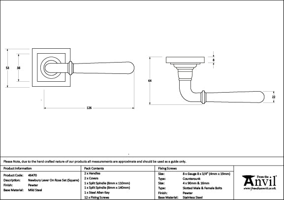 Newbury Lever on Rose Set Square Rose (Sprung)