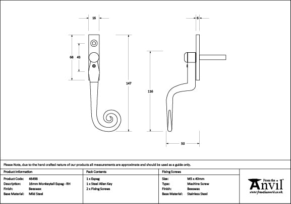 16mm Right-Handed Monkeytail Espag