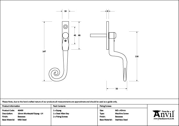 16mm Left-Handed Monkeytail Espag