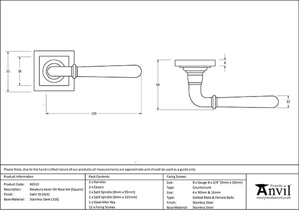 Newbury Lever on Rose Set Square Rose (Sprung)