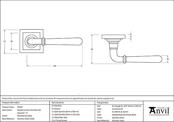 Newbury Lever on Rose Set Square Rose (Unsprung)