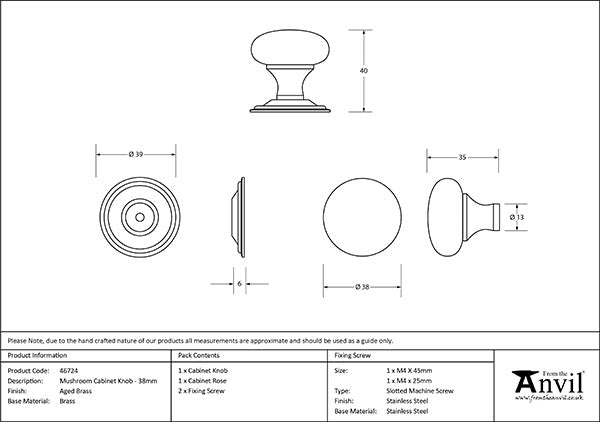 38mm Mushroom Cabinet Knob