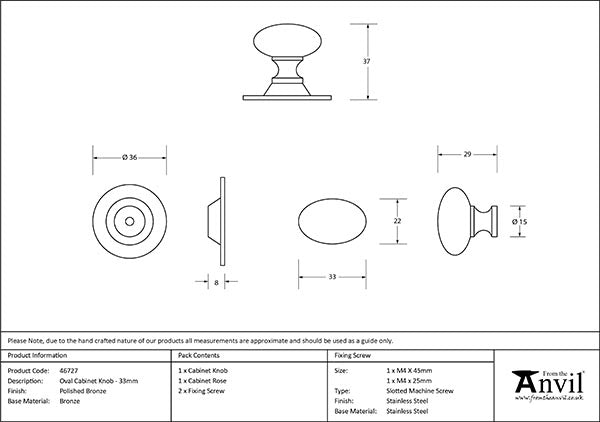 33mm Oval Cabinet Knob