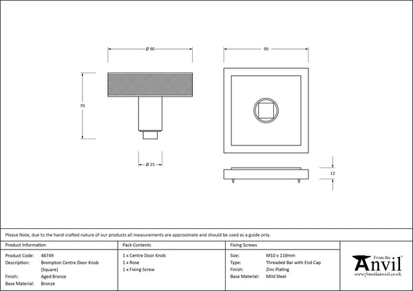 Brompton Centre Door Knob Square Rose