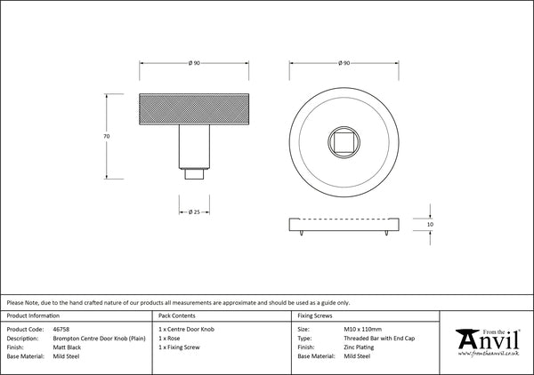 Brompton Centre Door Knob Plain Rose