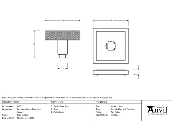 Brompton Centre Door Knob Square Rose