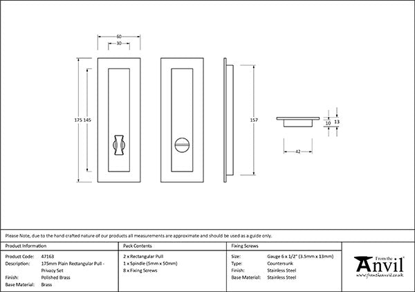 175mm Plain Rectangular Pull - Privacy Set