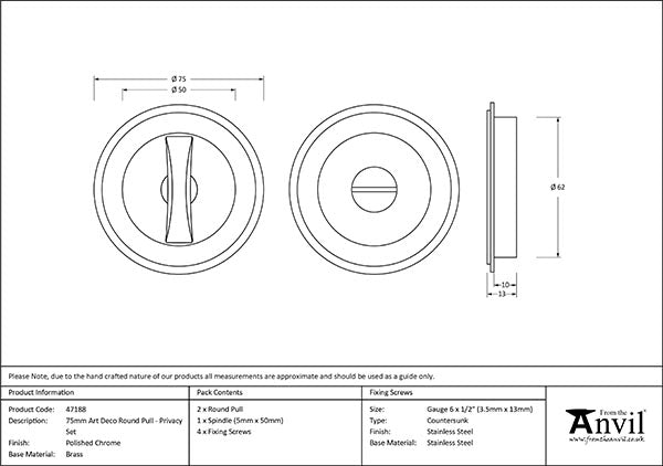 75mm Art Deco Round Pull - Privacy Set