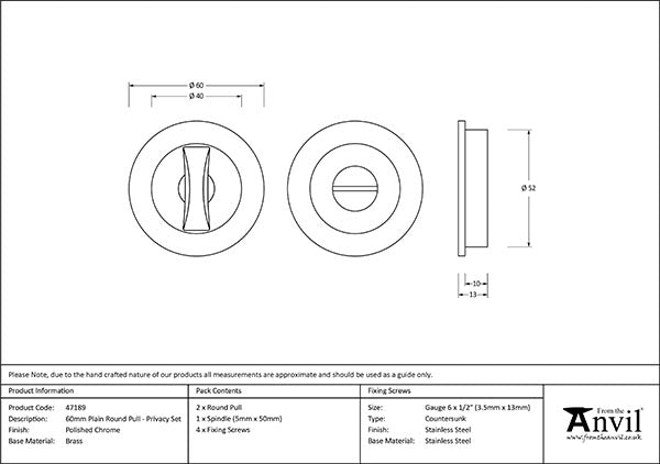 60mm Plain Round Pull - Privacy Set