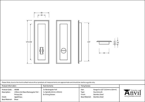 175mm Art Deco Rectangular Pull - Privacy Set