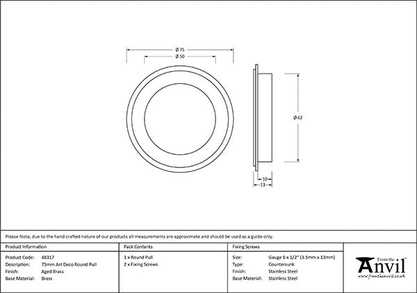 75mm Art Deco Round Pull