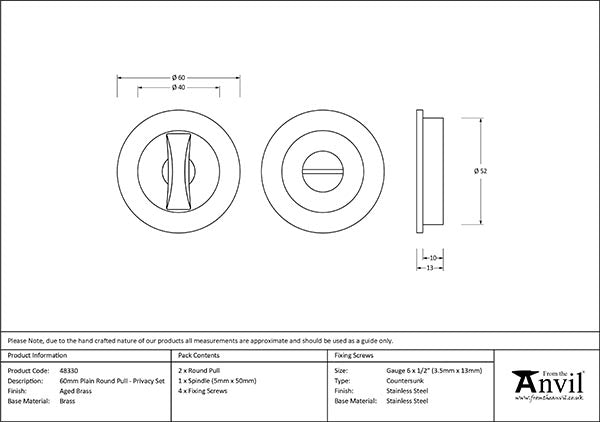 60mm Plain Round Pull - Privacy Set