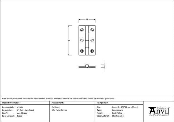 2" Butt Hinge (pair)