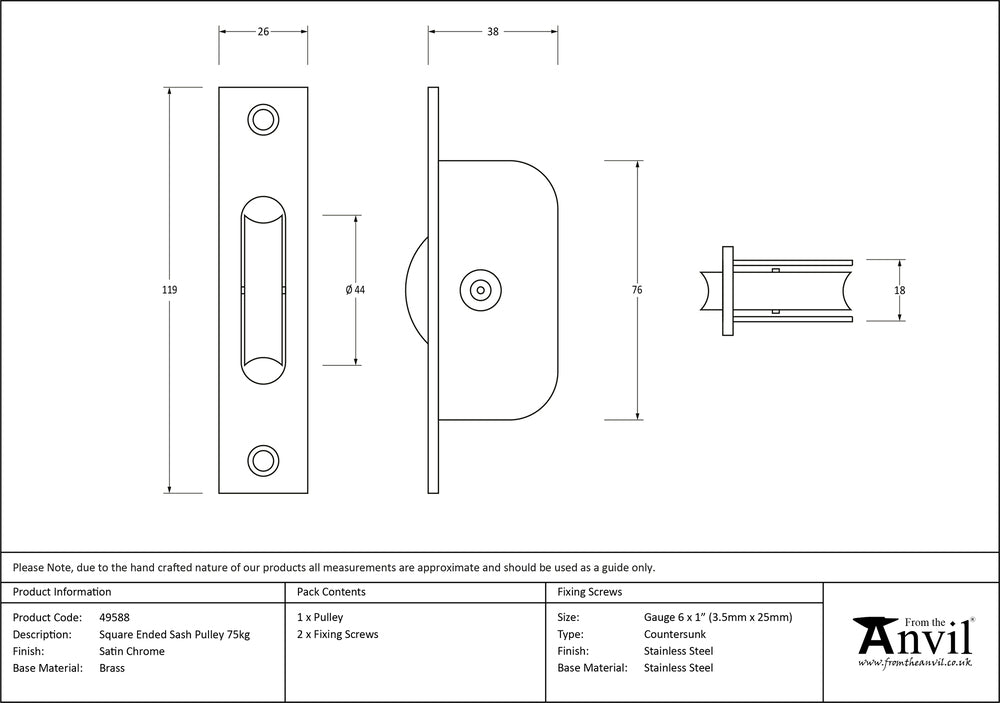 Square Ended Sash Pulley 75kg