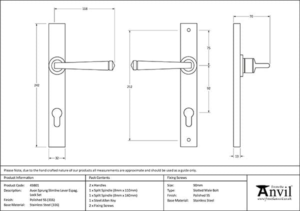 Avon Slimline Lever Espag. Lock Set