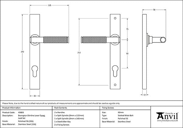 Brompton Slimline Lever Espag. Lock Set