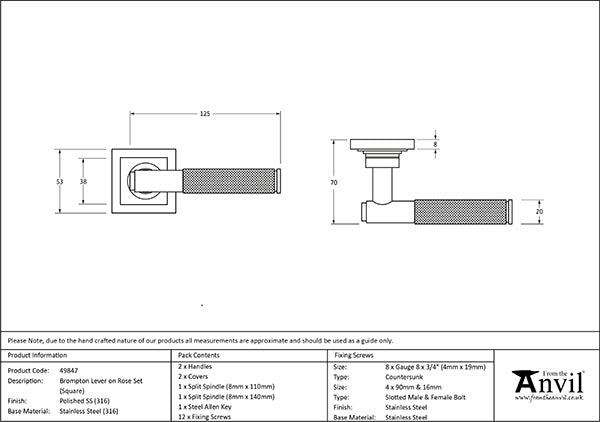 Brompton Lever on Rose Set Square Rose (Sprung)