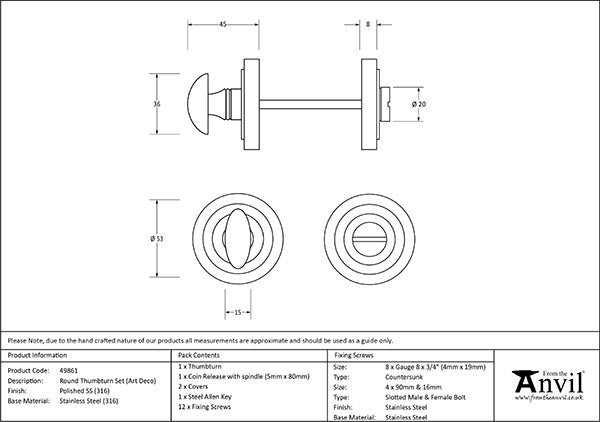 Round Thumbturn Set Art Deco Rose