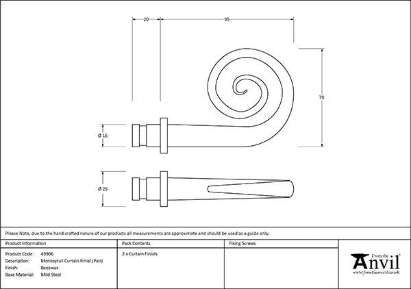 Monkeytail Curtain Finial (pair)