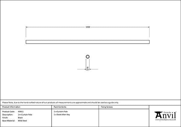 1m Curtain Pole