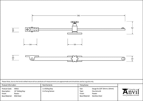 15" Sliding Stay