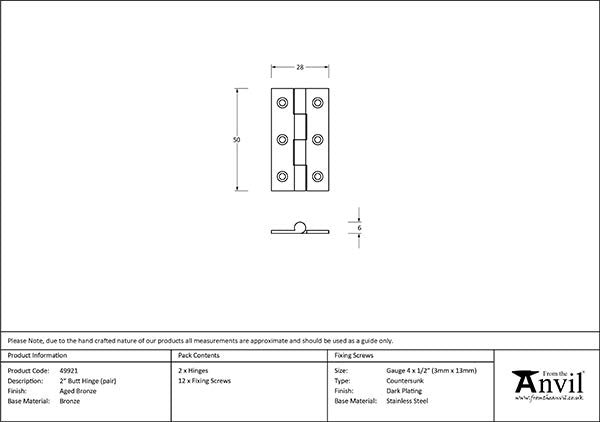 2" Butt Hinge (pair)