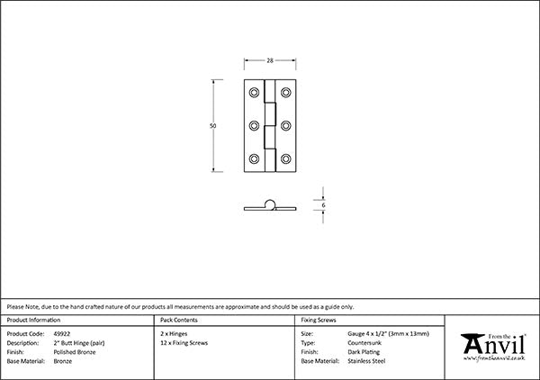 2" Butt Hinge (pair)