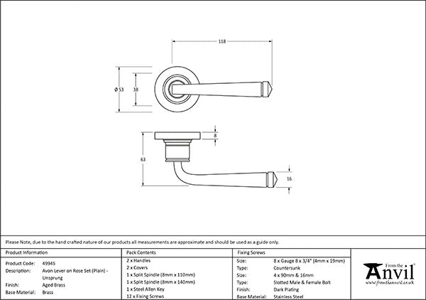 Avon Round Lever on Rose Set Plain Rose (Unsprung)