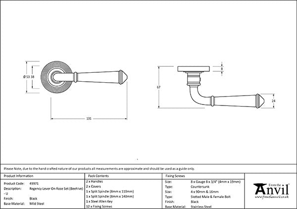 Regency Lever on Rose Set Beehive Rose (Unsprung)