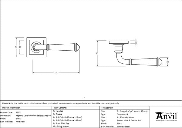 Regency Lever on Rose Set Square Rose (Unsprung)